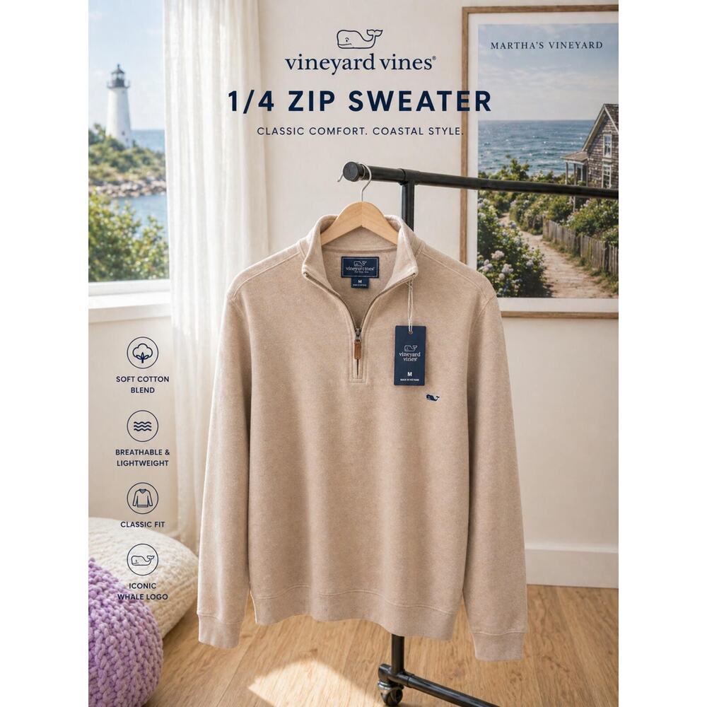 Vineyard Vines Men’s 1/4 Zip Pullover Sweater Size M NWT
